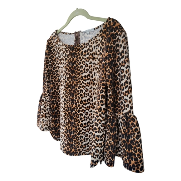 Green Envelope Leopard Print Bell Sleeve Top Large Boho Chic Baddie - Picture 7 of 12